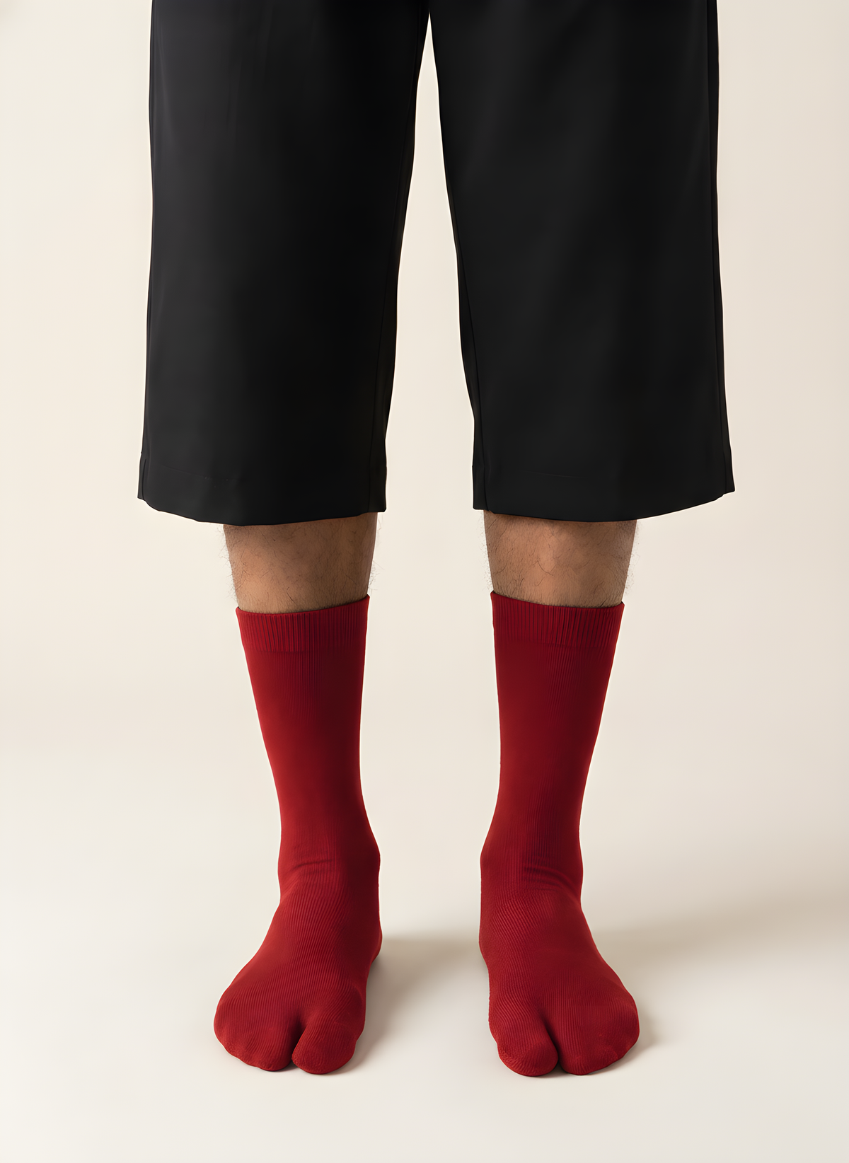 Cotton Split-Toe Tabi Socks in Red, on model