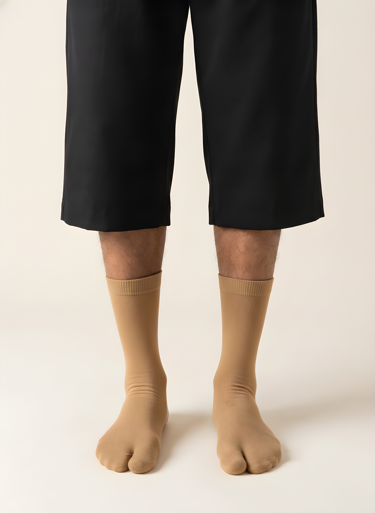 Cotton Split-Toe Tabi Socks in Camel, on model