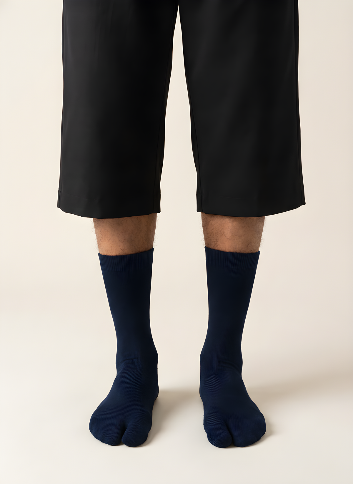 Cotton Split-Toe Tabi Socks in Navy, on model