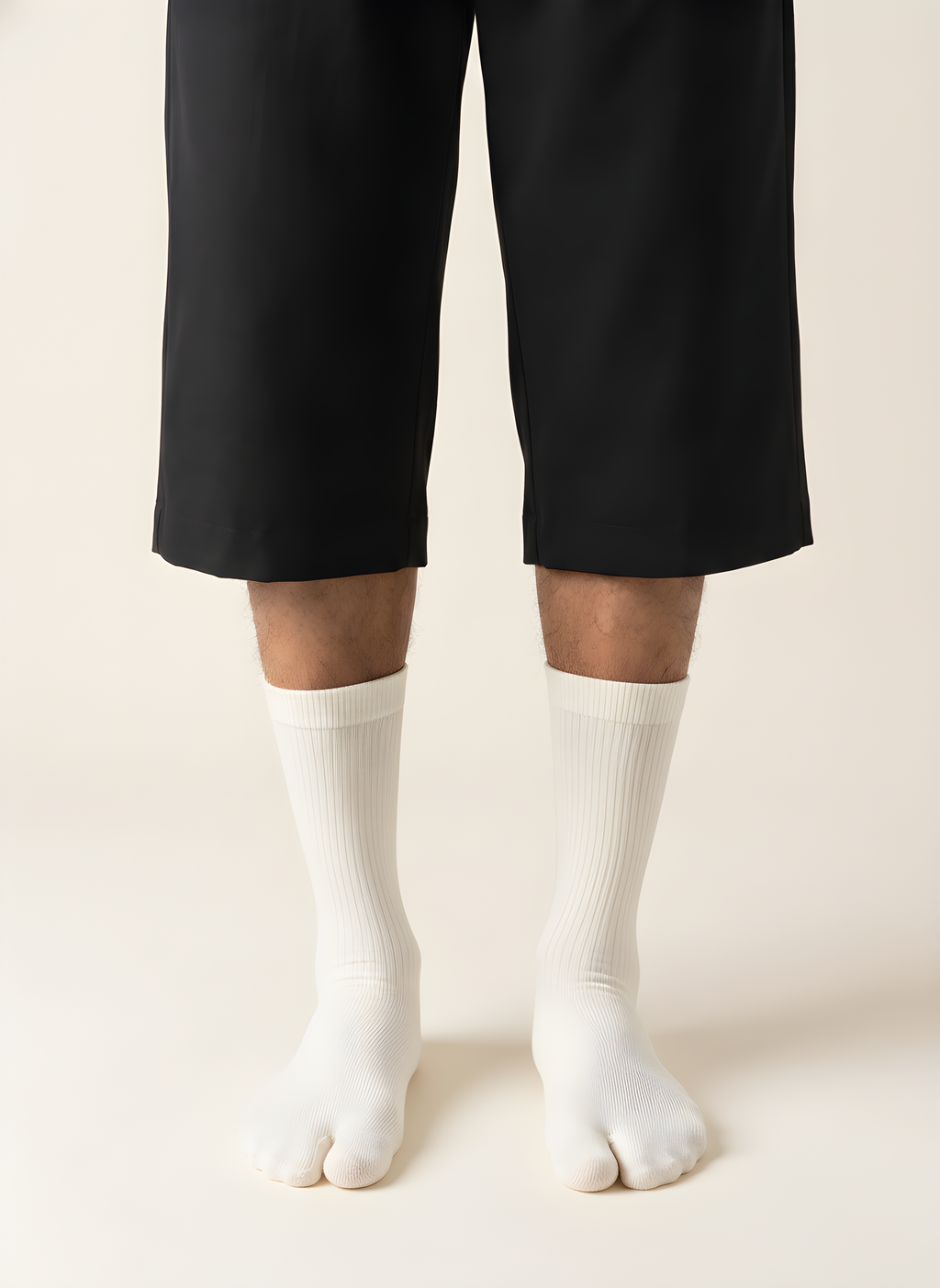 Cotton Split-Toe Tabi Socks in Cream, on model