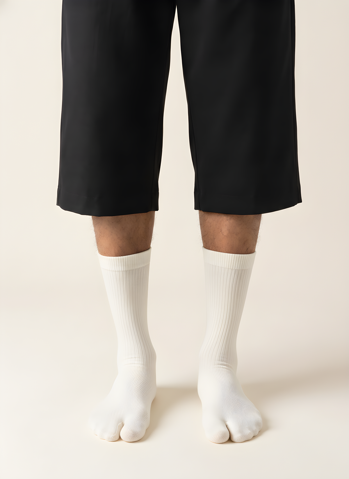 Cotton Split-Toe Tabi Socks in Cream, on model