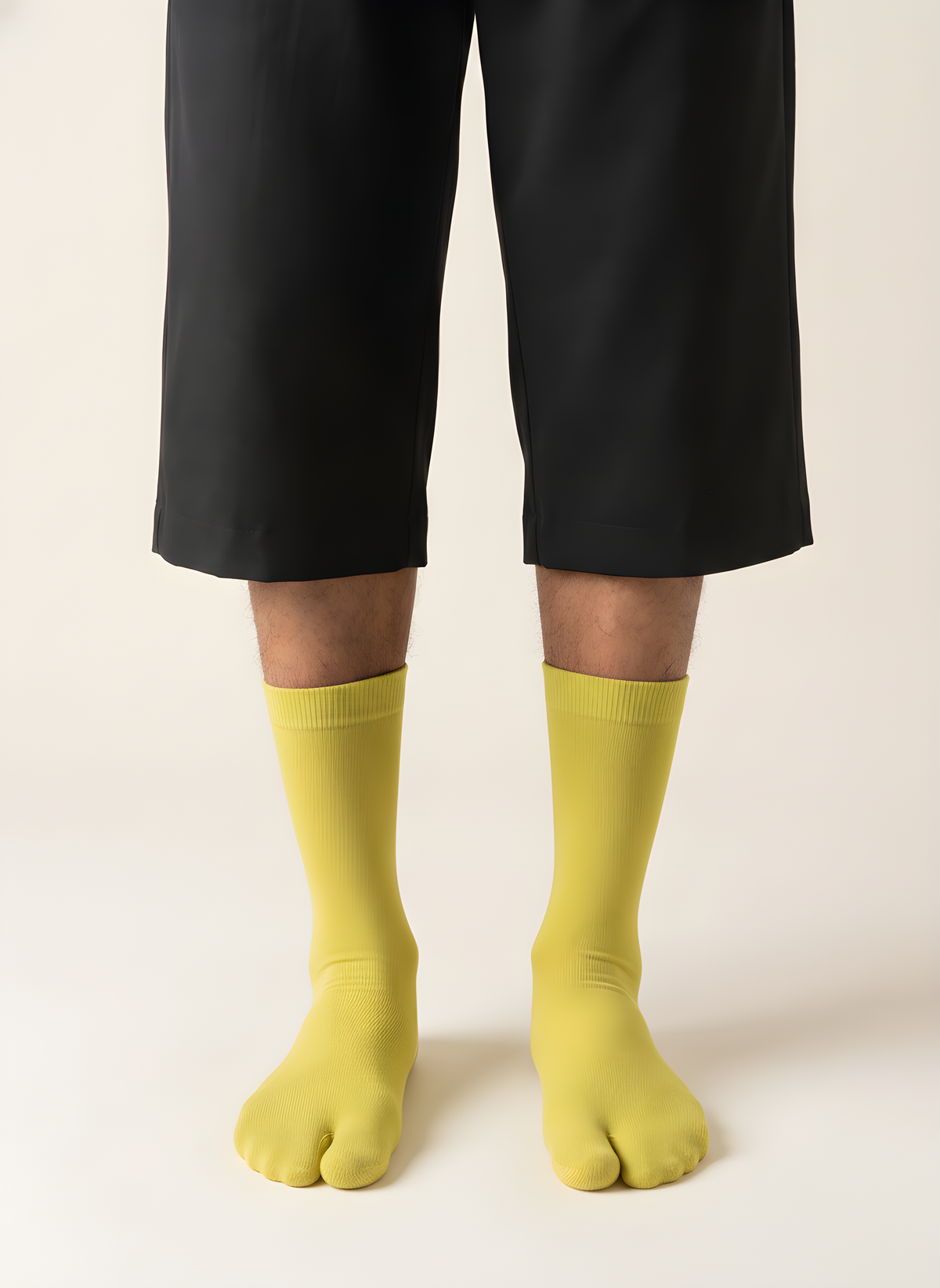 Cotton Split-Toe Tabi Socks in Yellow, on model