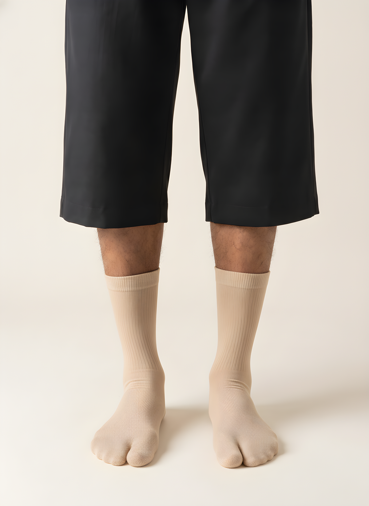 Cotton Split-Toe Tabi Socks in Beige, on model