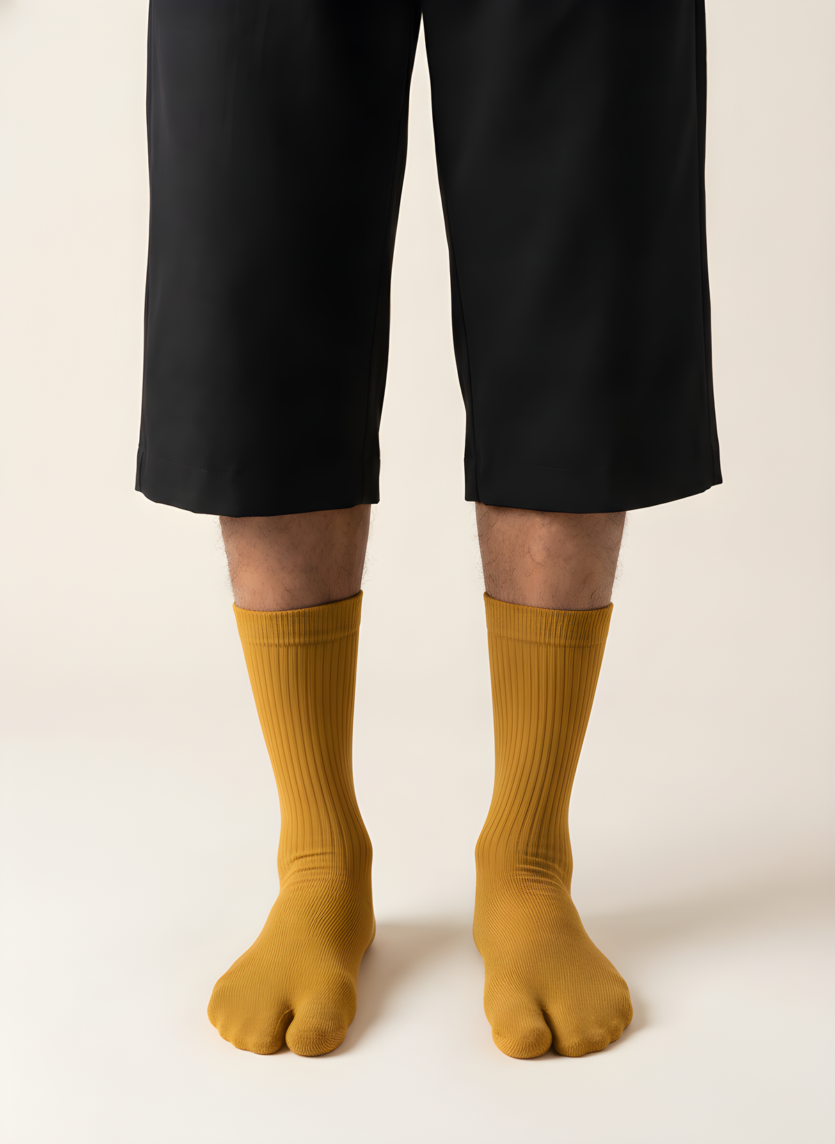 Cotton Split-Toe Tabi Socks in Mustard, on model