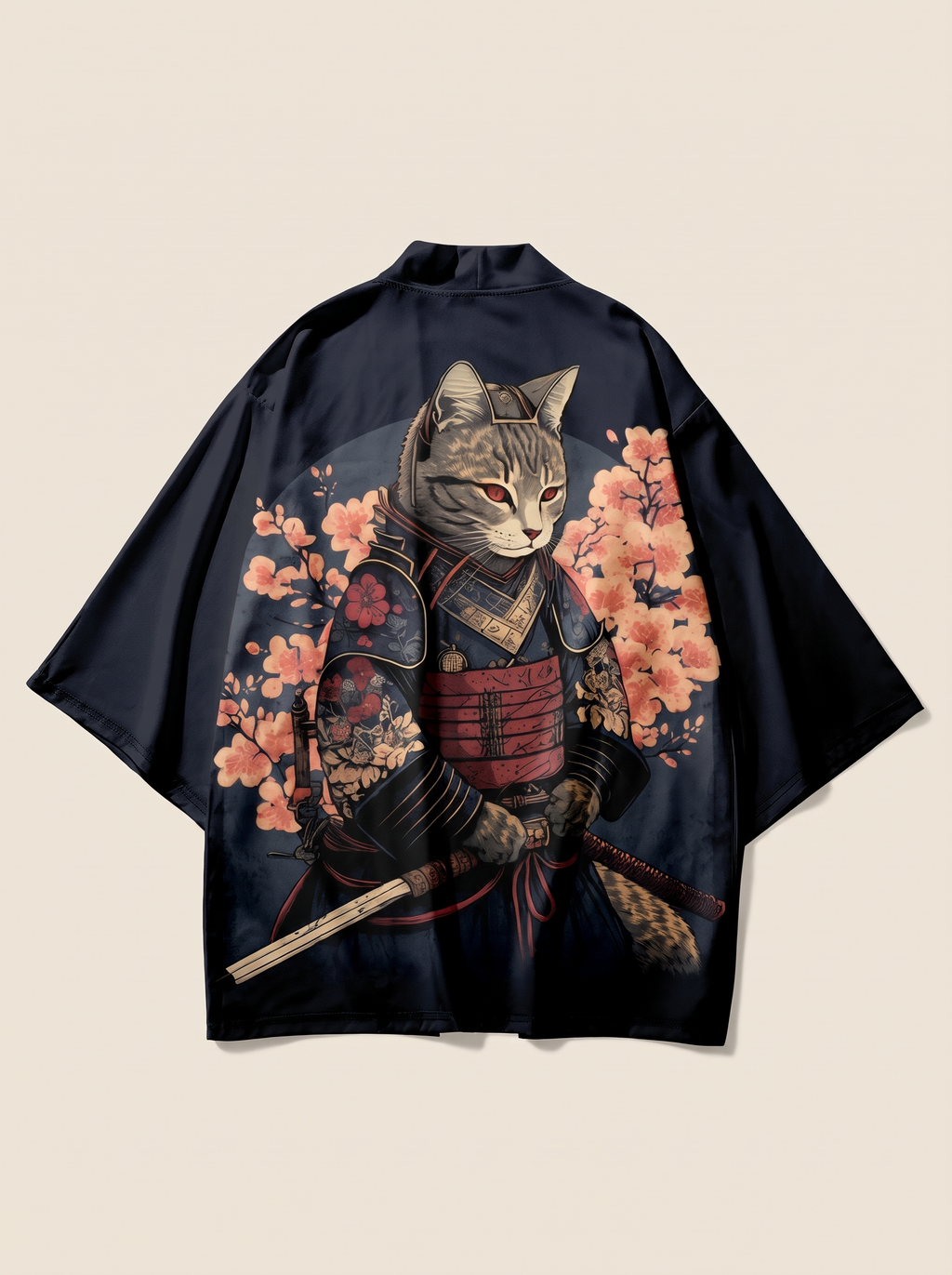 Samurai Cat Armor Haori Kimono, product photo of the back