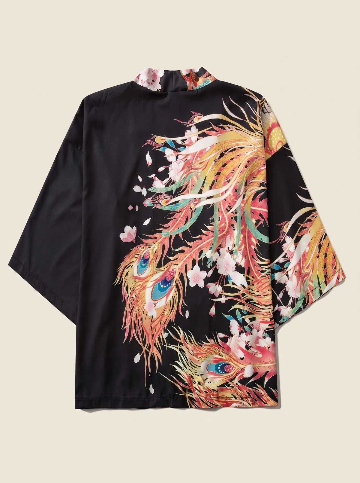 Phoenix Print Haori Kimono Cardigan, product photo of the back