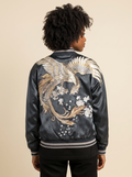 Sakura Phoenix Sukajan Jacket in Navy, back view on model
