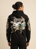 Suzaku Dragon Embroidered Hoodie, back view on model