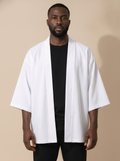 Solid Color Haori Kimono Cardigan in White, on model