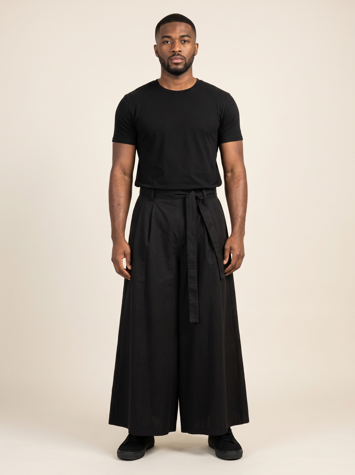 Cotton Hakama Samurai Wide Pants, front view on model