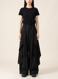 Layered Hakama Skirt Pants in Black, front view on model