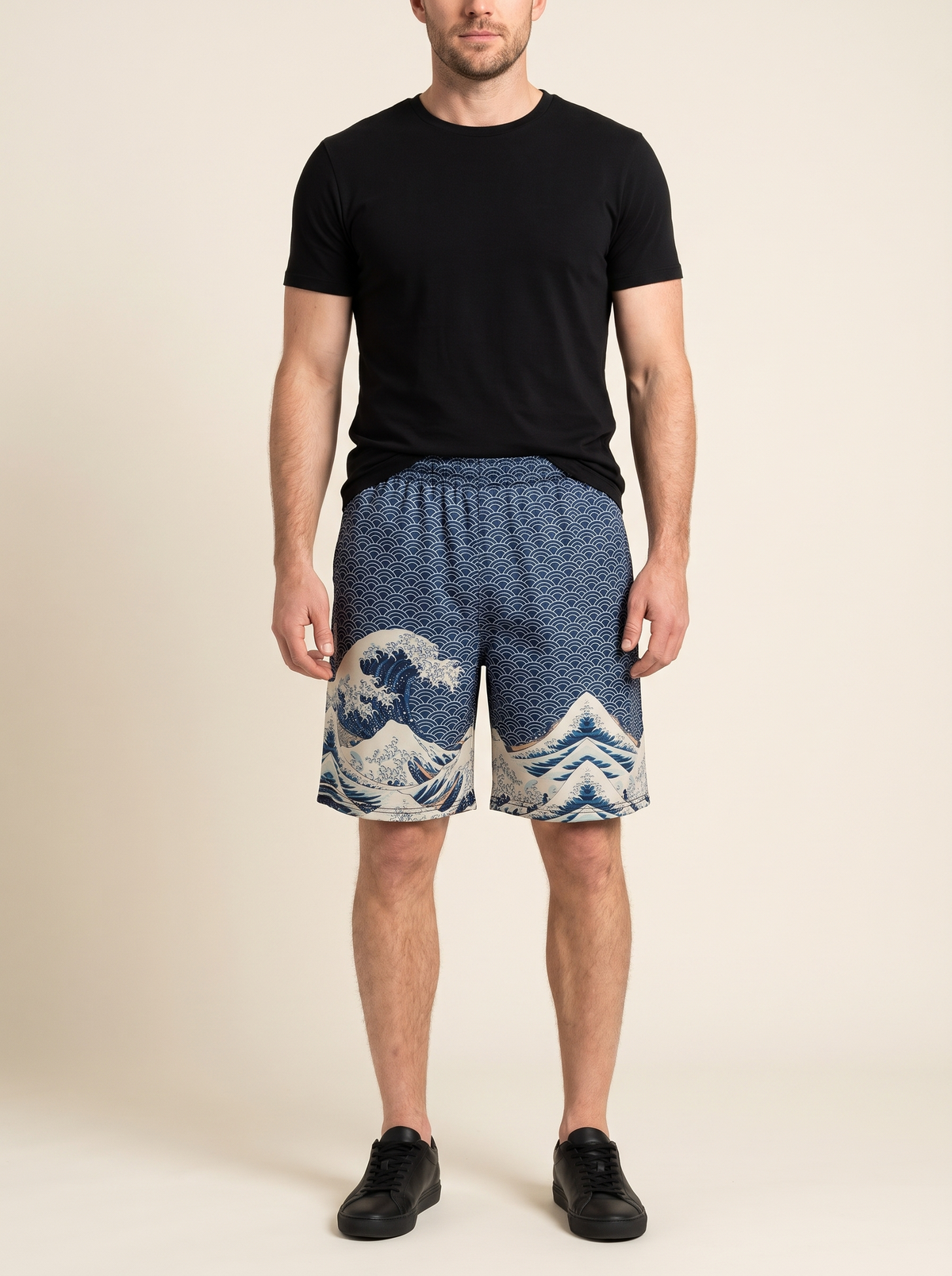 Ocean Wave Kimono Shorts, front view on model