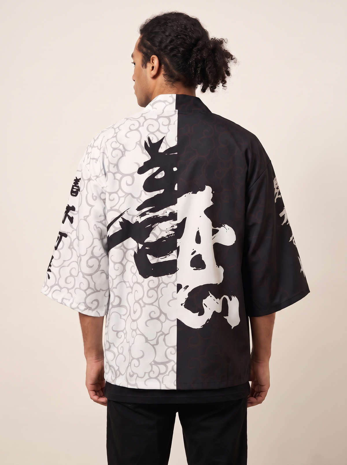 Harajuku Haori Kimono Shirt in Black & White, on model