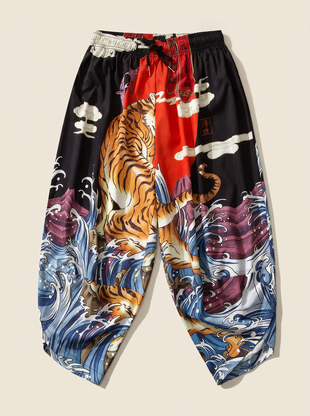 Tiger & Wave Kimono Harem Pants, product photo of the front