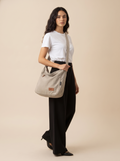 Large Japanese-Style Shoulder Bag in Khaki, on model