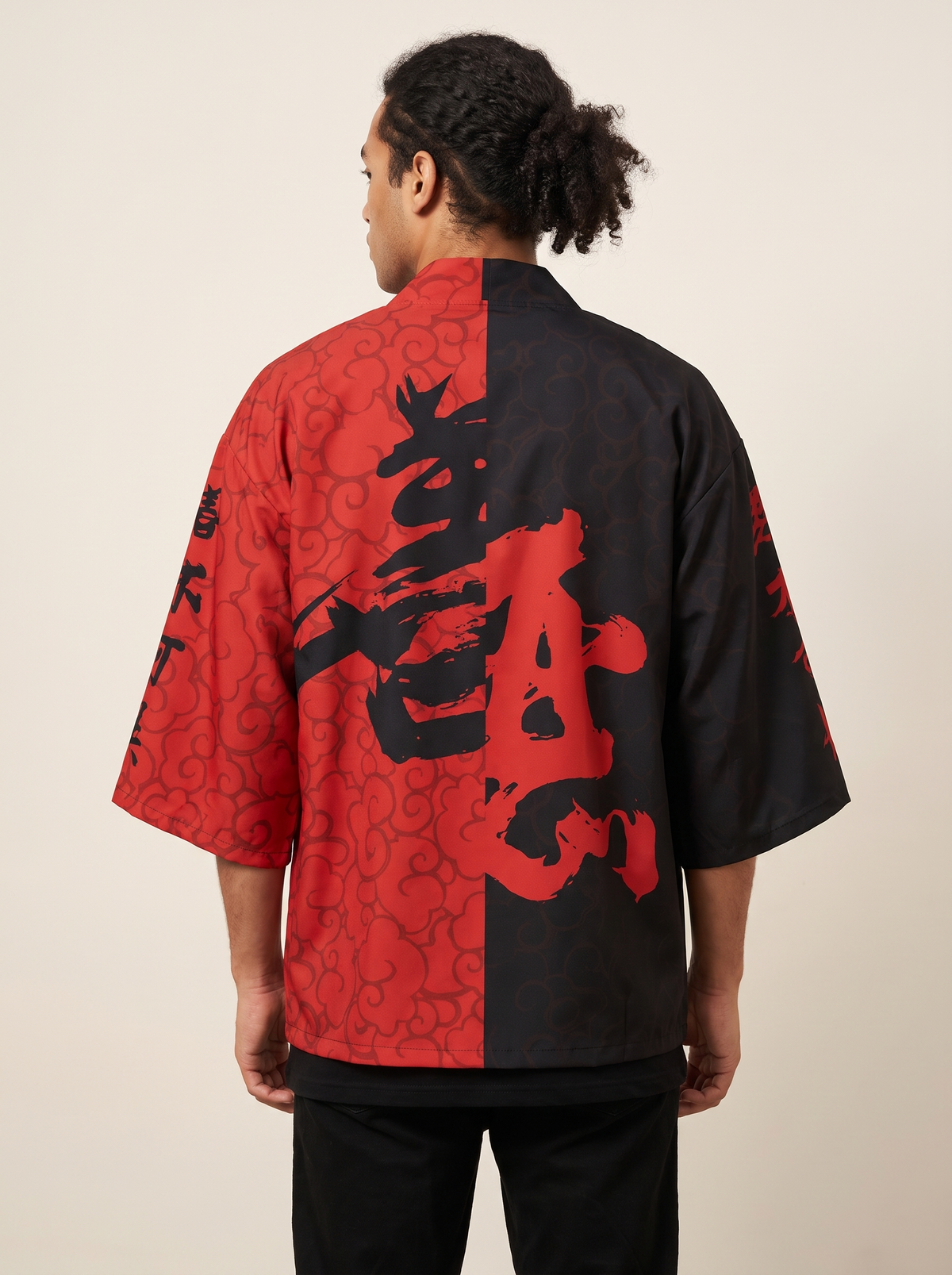 Harajuku Haori Kimono Shirt in 4 Prints, back view on model