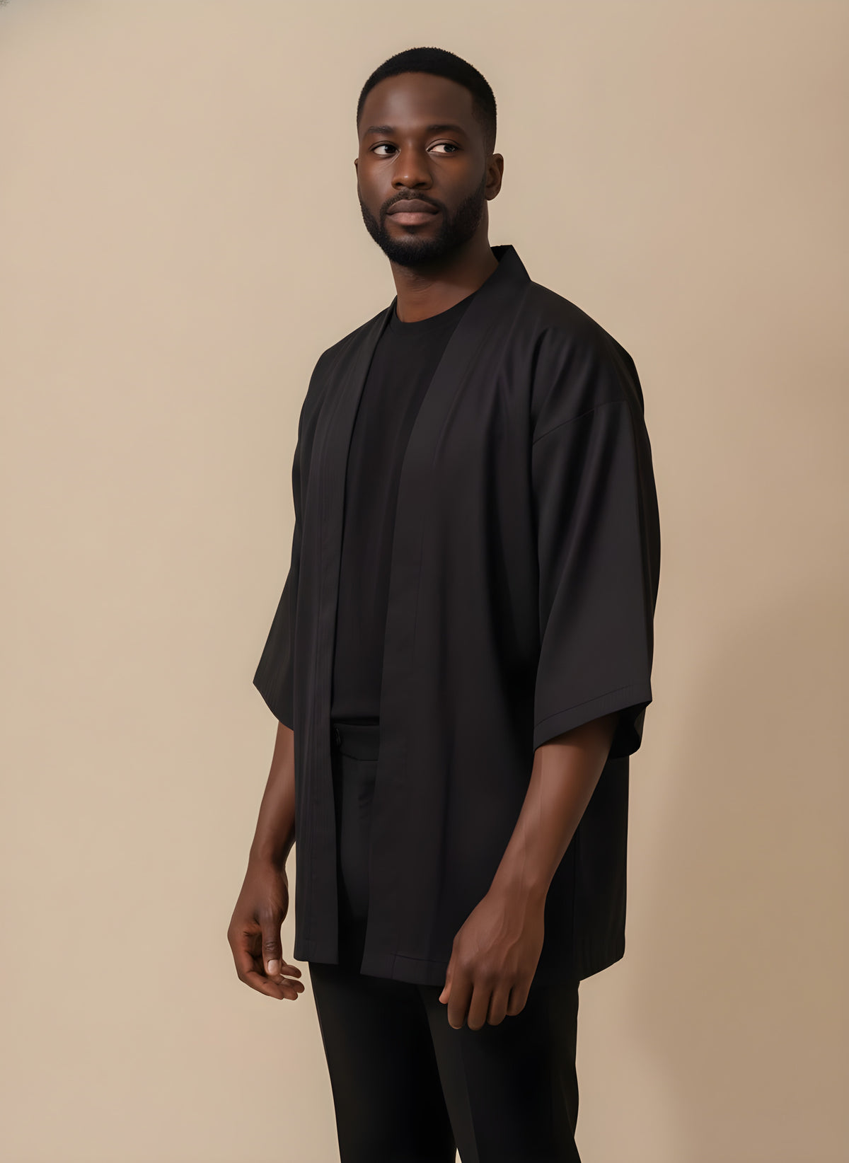 Mount Fuji Sunset Haori Kimono Cardigan, side view on model