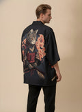 Samurai Cat Armor Haori Kimono, back view on model