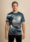 Great Wave Print T-Shirt for Adults & Kids, front view on model