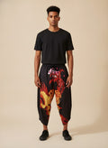 Phoenix Flame Kimono Harem Pants, front view on model