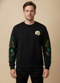 Green Dragon Embroidered Fleece Sweatshirt, front view on model