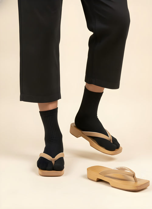 Black Tabi Socks worn with geta sandals